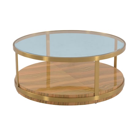 Armen Living Hattie Glass Top Coffee Table with Brushed Gold Legs LCDXCOGLGLD